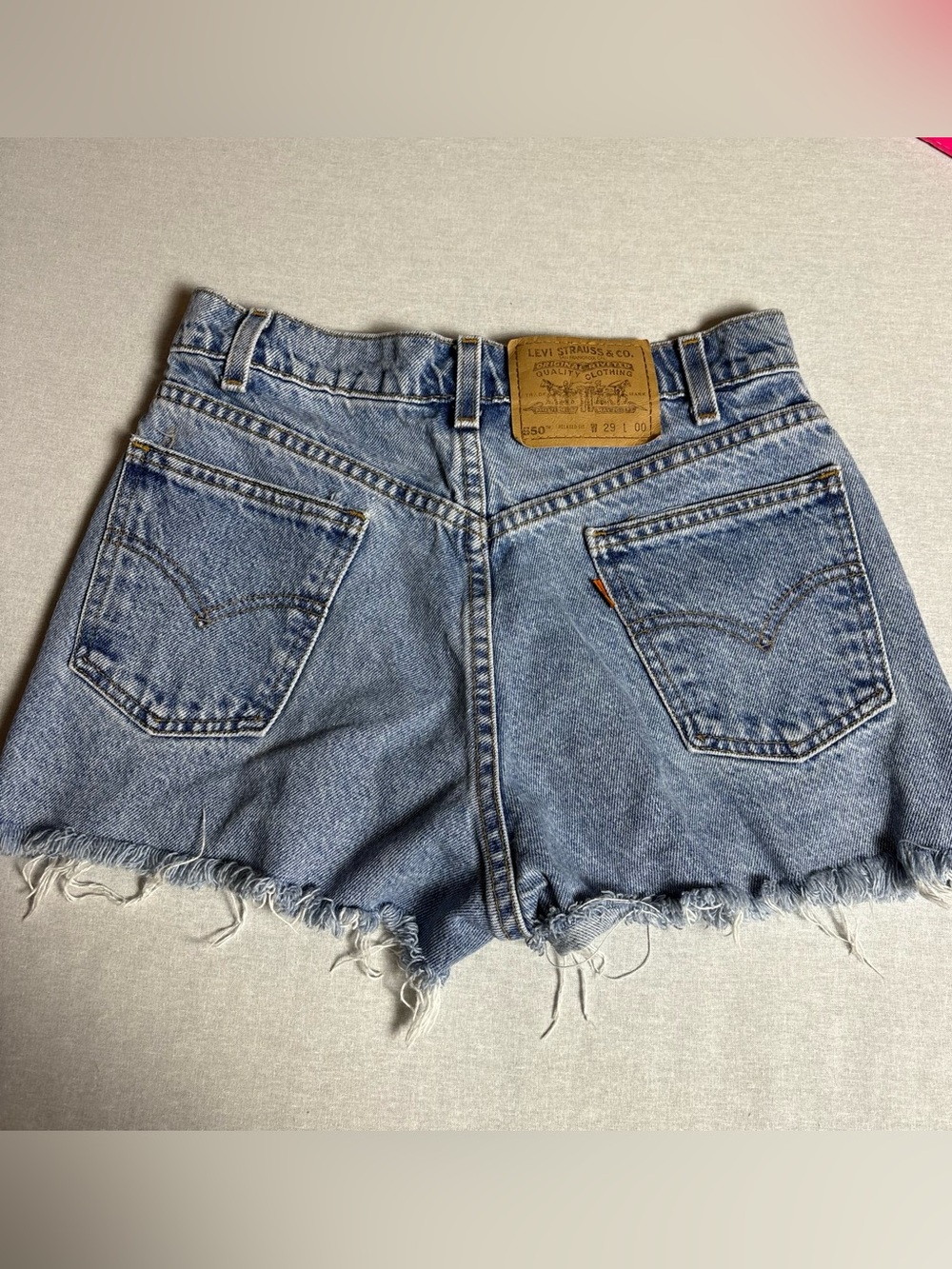 Vintage Levis 550 Orange Tab Denim Jean Shorts High Rise Light Wash 29